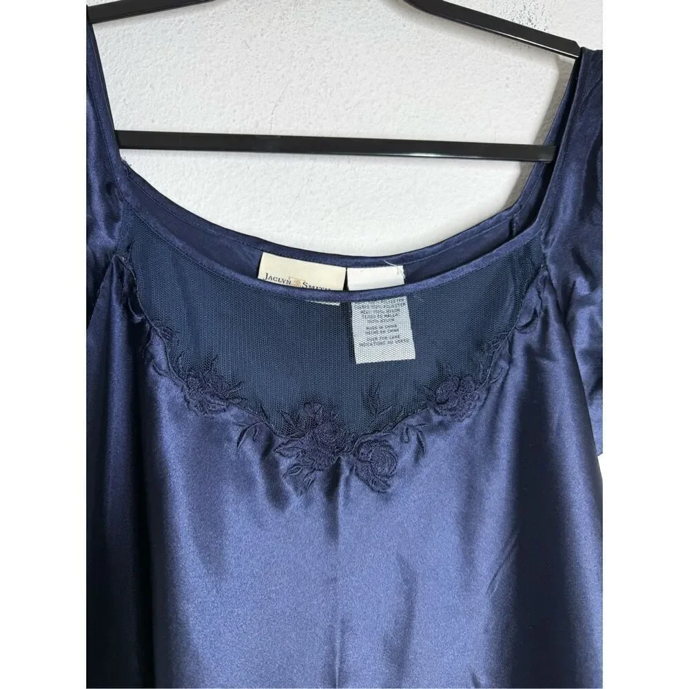 VTG Jaclyn Smith Studio Intimates Blue Satin Nightgown Adjustable Straps Size M